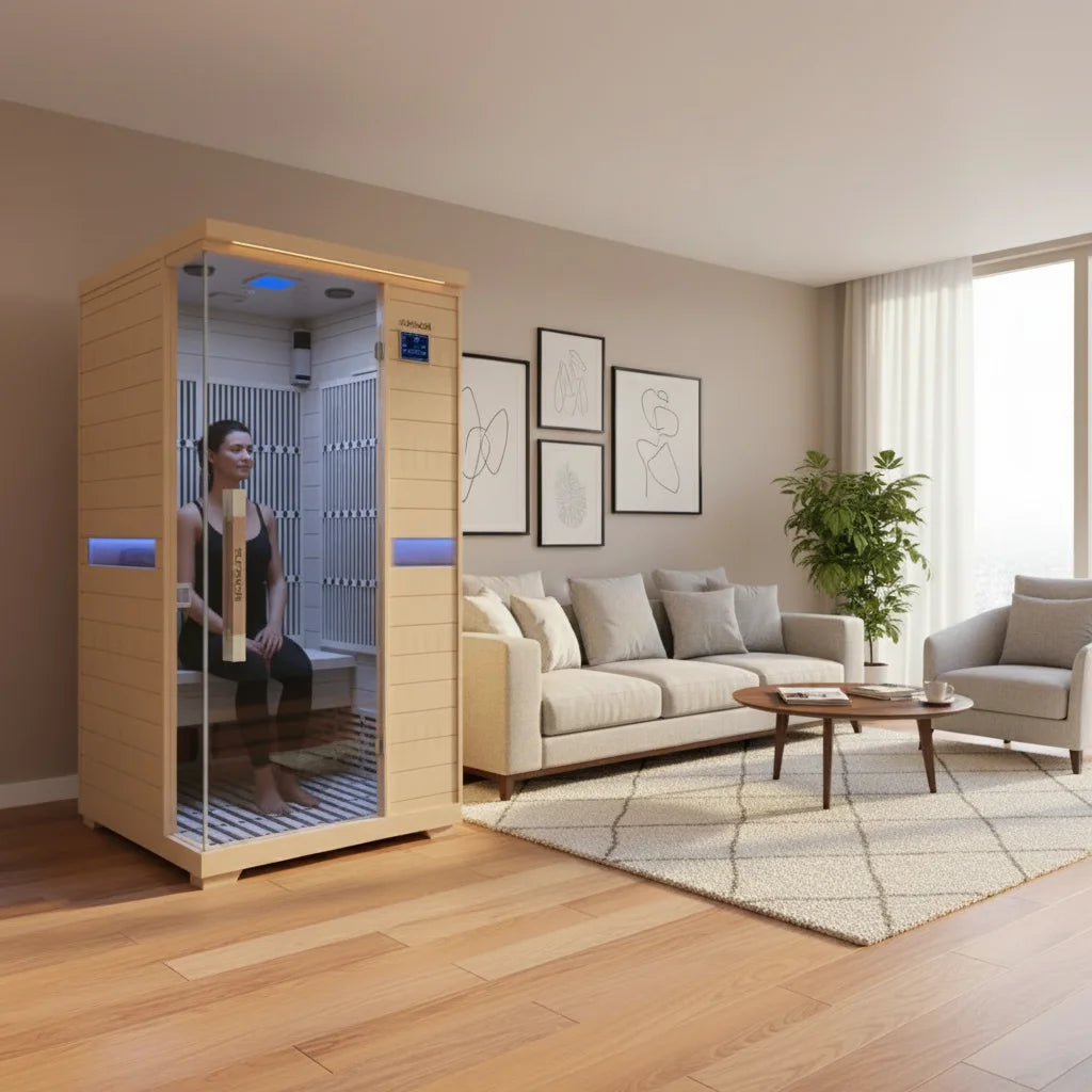 Supang 1 Person Infrared Sauna Wet Steam Combined Room Hemlock Imported Solid Wood Graphene Heating 1800W App Remote Control