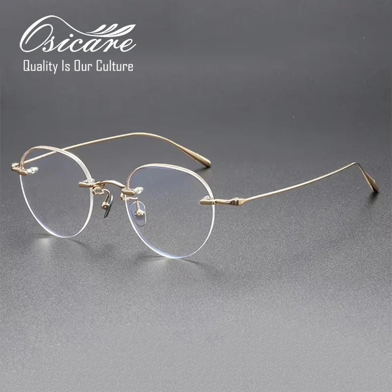 High End Optical Frameless Rim 3 Piece Old Fashioned Round Clear Eye Glasses Custom Designer Men Rimless Titanium Lunette Frames