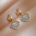 Korean Elegant Cute Opal Hollow Dangle Hoop Earrings Lock Health Element Chinese Earring for Women Circle Zircon Dangle Earring