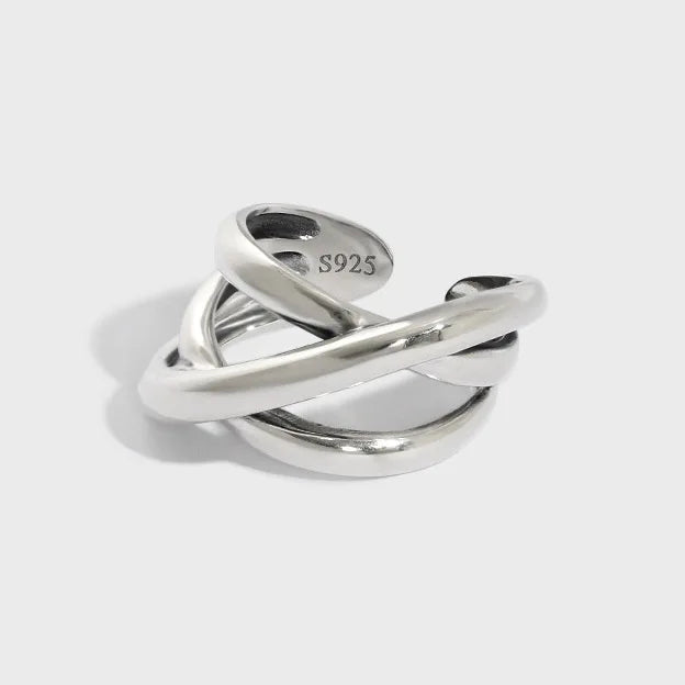 Vintage Irregular Design 18K Gold Plated S925 Sterling Silver  Multiple Layers Line Cross Woven Ring for Women