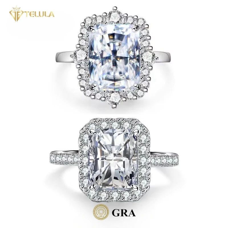 S925 Sterling Silver Radiant Cut 4 Carat Moissanite Halo Cluster Ring Fashionable Moissanite Ring