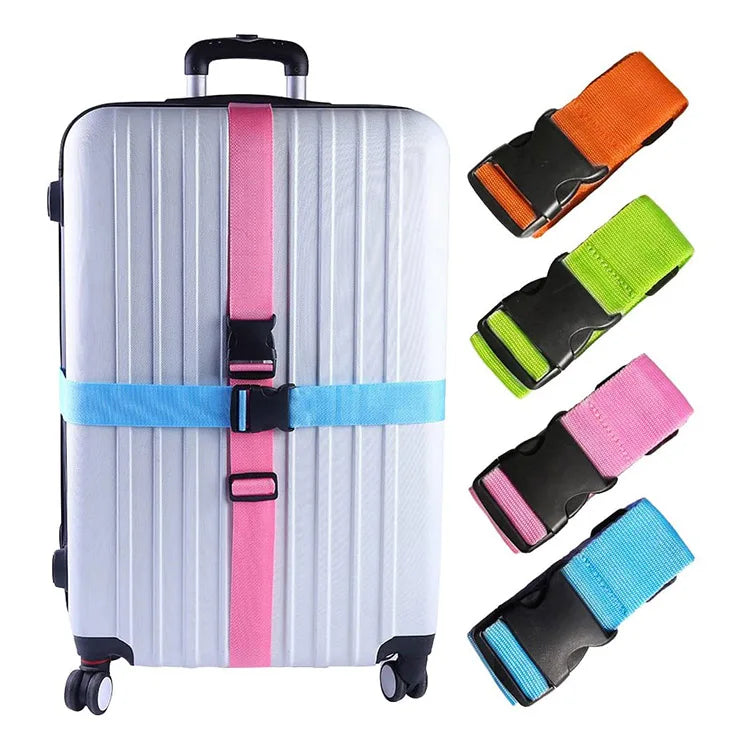 Wholesale Heavy Duty Travel Bag Accessories Polyester Adjustable Cross Luggage Belt Strap with Plastic Clip Hook Suitcase Belt