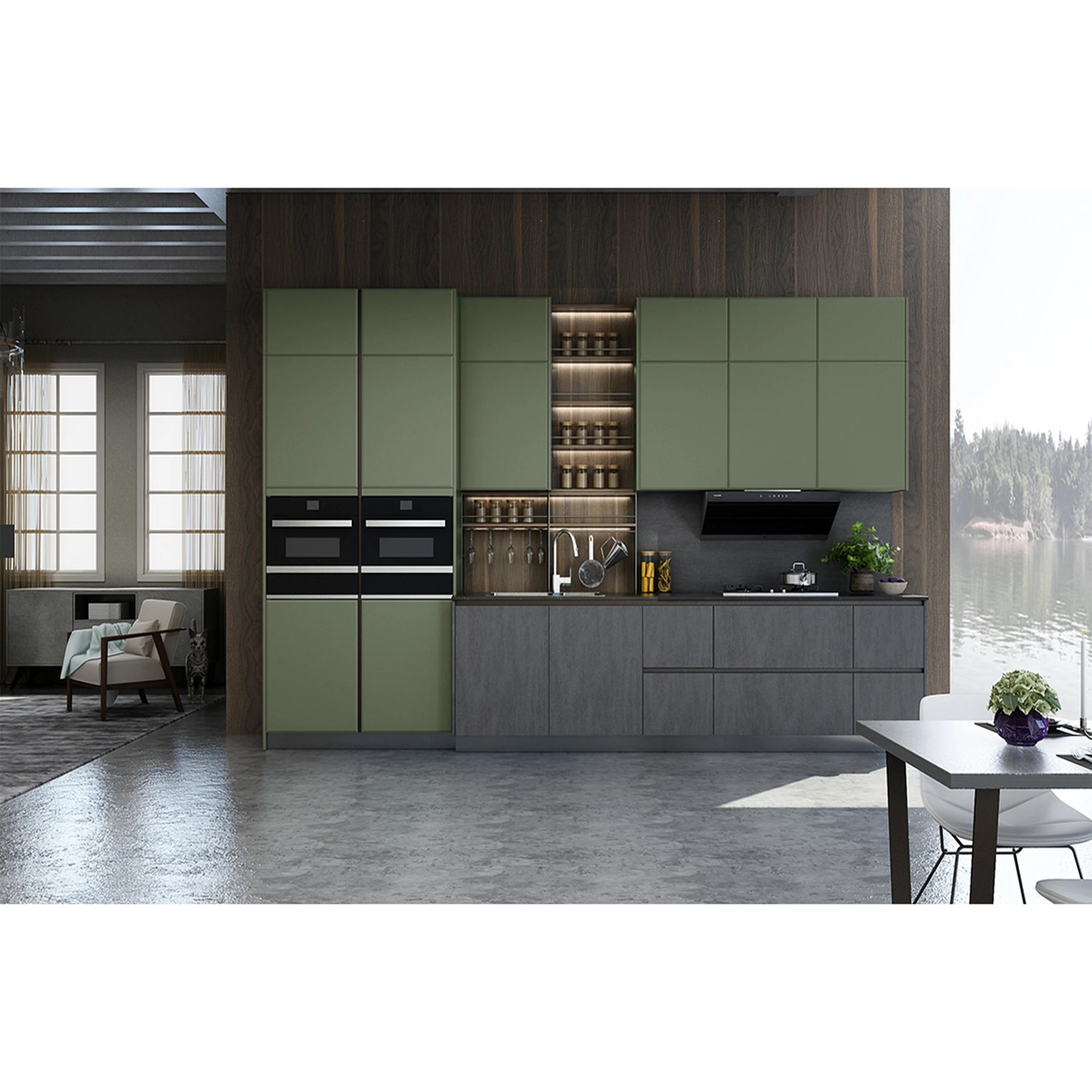 Small Modular Kitchen Cabinets with Marble Countertop for Hardware High Glossy Finish Customizable Kitchenette Units