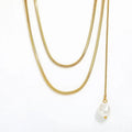Fenny Wholesale 18K PVD Plated No Fade Simple Double Layered Long Snake Bone Chain Pearl Stainless Steel Necklace Gift for Women