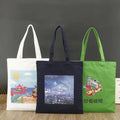 Custom Printed Portable Canvas Shopping Bags for Student Cotton Promotional Handbag Recycled Splice Color Tote Gift Shopping Bag