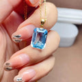 New Design 925 Sterling Necklace 18k Gold Buckle Natural Topaz Women Emerald Cut Pendant Necklace