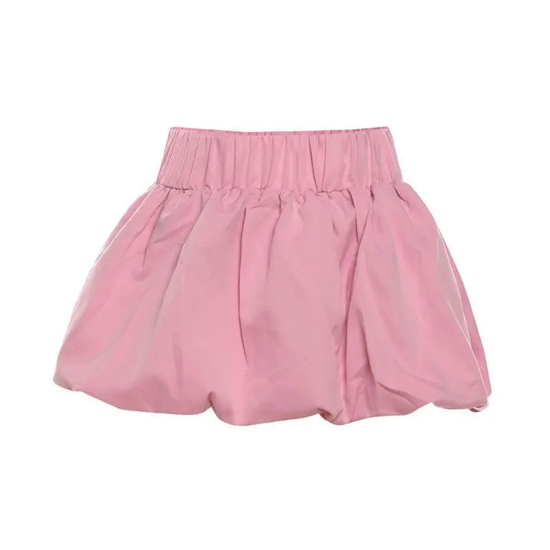 Custom Elastic Belt Fluffy Mini Skirt Sexy Style Natural Waist Line Solid Color Bubble Skirt