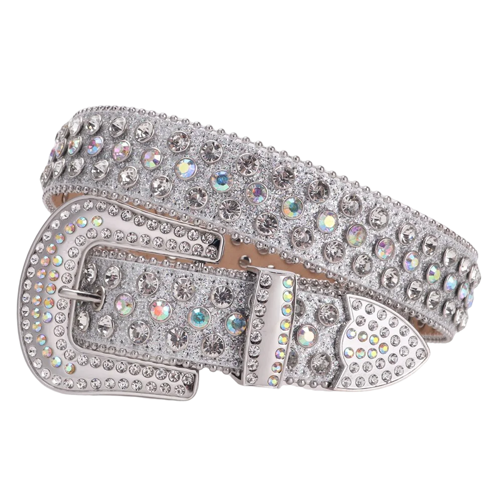Customized Logo Buckle BB Rhinestone Belt an Cintruon for Women Western Girl Diamond Leather Belt Strap La Correa