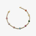 Bezel Heart CZ Rainbow Multi Color Women Gold Plated Jewelry 925 Sterling Silver Tennis Bracelet