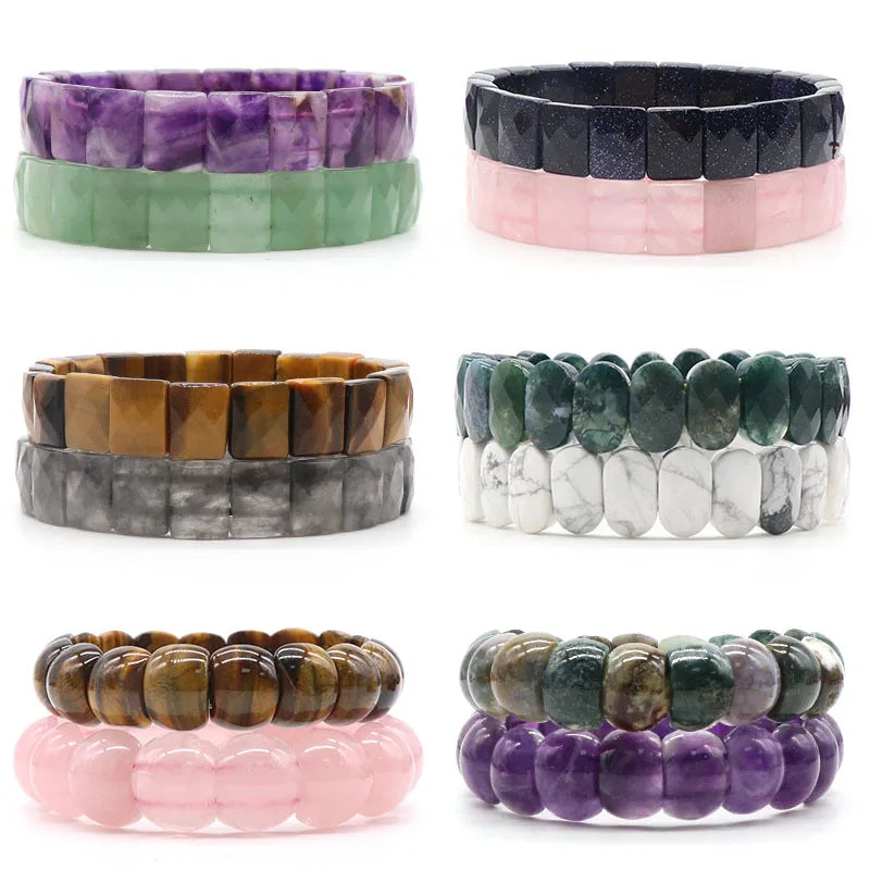 Simple Personalized Stretch Geometric Square Rectangle Agate Crystal Jade Stone Natural Stone Bead Bracelet for Men