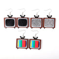 Retro Custom Memories Old TV Antenna Black Silver Sequins Funny Creative Designer Earrings for Women