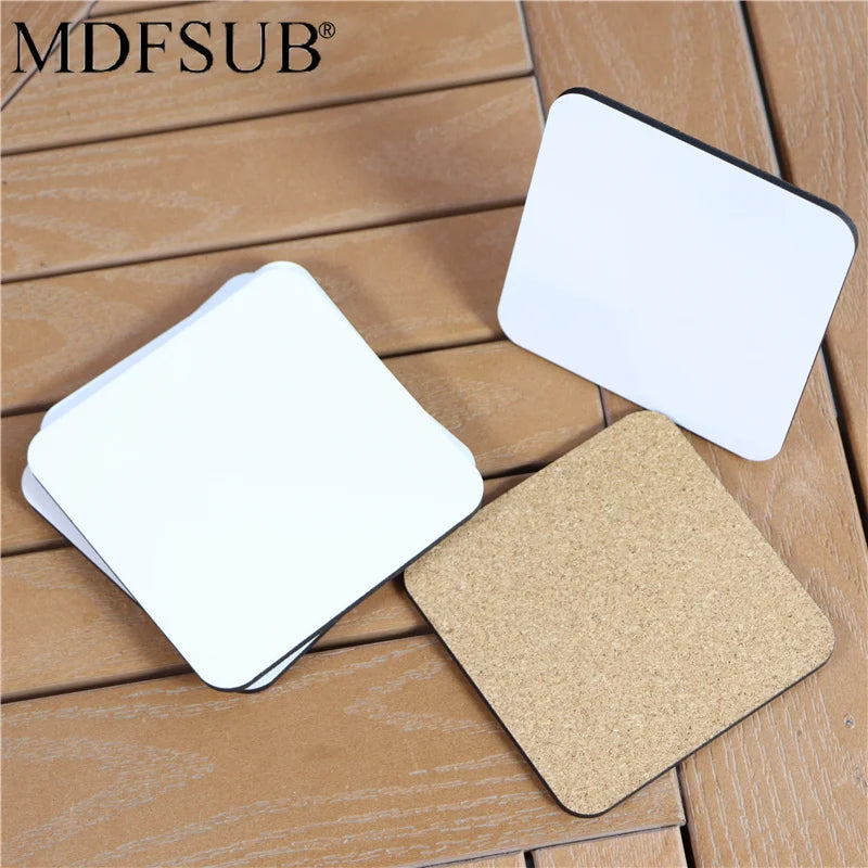 MDFSUB Modern Eco-Friendly 4mm Thick 95mm Square White Sublimation Coaster for Home Kitchen Table