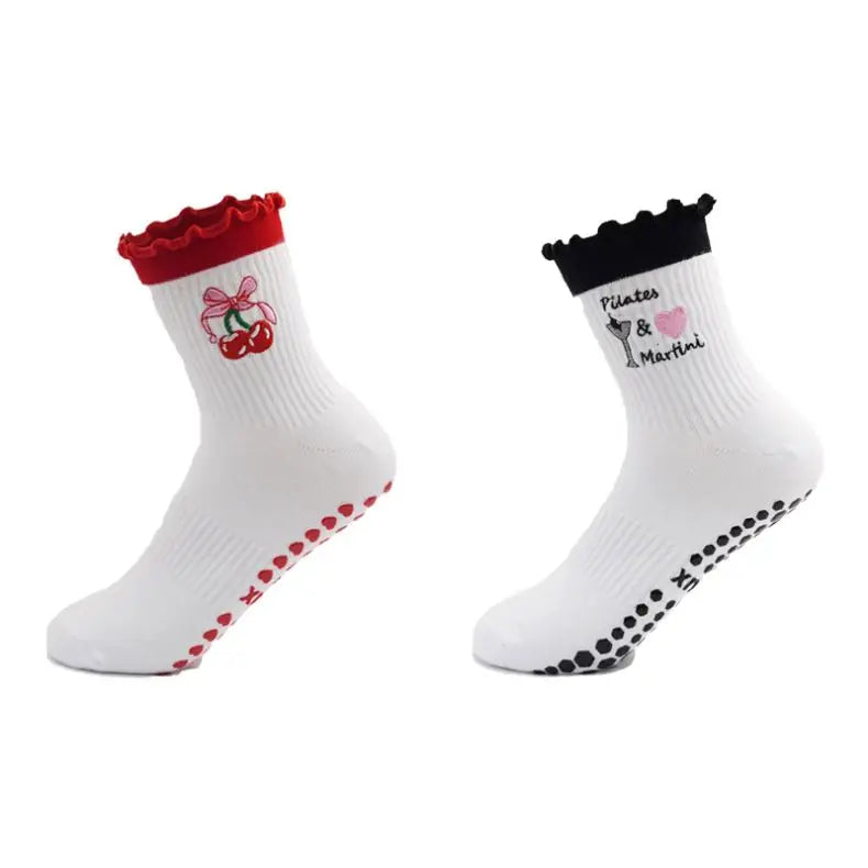 Cute Ruffle Pilates Socks Women Cotton Grip Pilates Socks Custom Non Slip Yoga Crew Socks