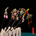 Vintage Wood Flower Hairpin Women Chinese Style Hair Sticks Tassel Hair Clip Pins Bride Wedding Banquet Hair Bridal Headdress