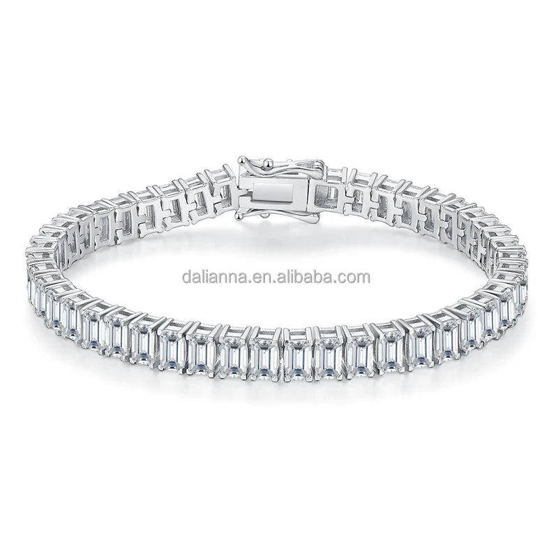 Hot Sale Ice Out 925 Silver Gold Plated Length16Cm 18Cm 20Cm Bracelets 0.5Ct Emerald Cut Moissanite Tennis Bracelets