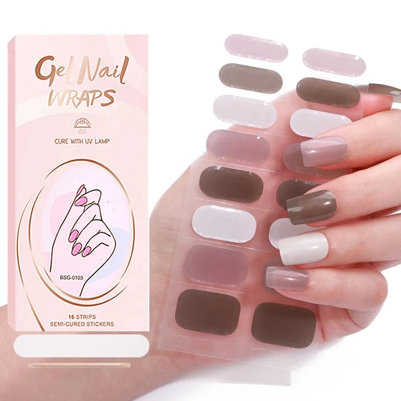 New Popular UV Gel Nail Sticker Strip Colorful Gradient Blooming Design Unique Gel Pet Decals for Nail Art