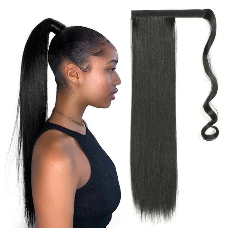Hot Selling Cheap Clip in Ponytail Hair Extensions Wrap Around Straight Hair Ponytail Synthetic Hair Ponytail