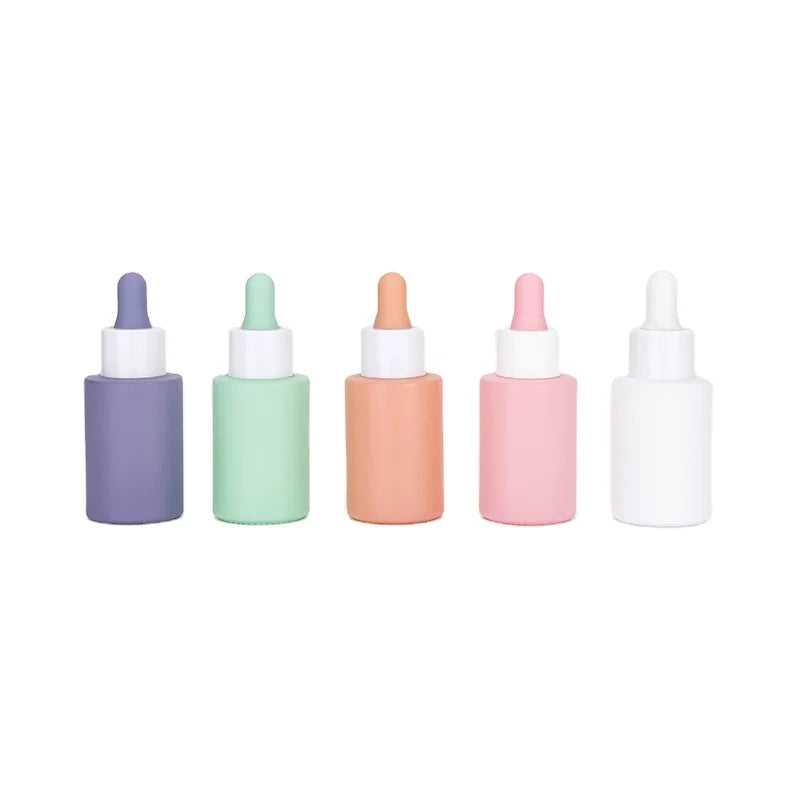 Custom Color 15ml 20ml 30ml 50ml 60ml 100ml Essential Oil Serum Flat Shoulder Frosted clear  Glass Dropper Bottle with Pipette