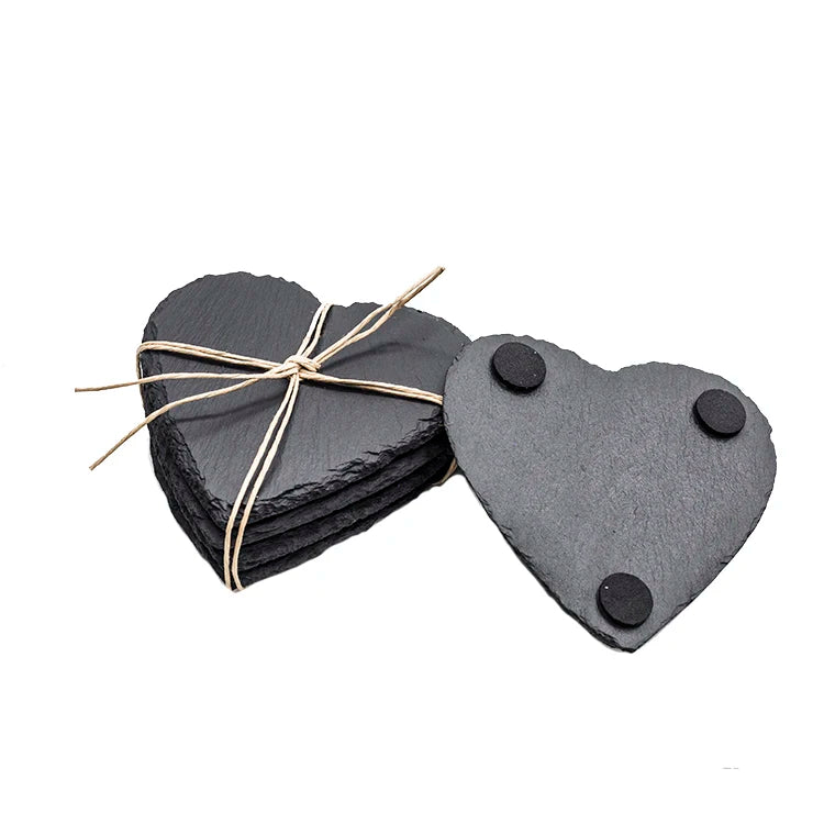 Factory Direct 10X10cm Hot Sale Wholesale Black Heart Slate Stone Marble coaster Sets of 4