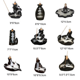 Factory Direct Sales Multiple Ornaments Black Smoke Waterfall Holder Backflow Incense Cone Ceramic burner