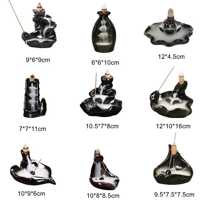 Factory Direct Sales Multiple  Ornaments Black Smoke Waterfall Holder Backflow Incense Cone Ceramic burner