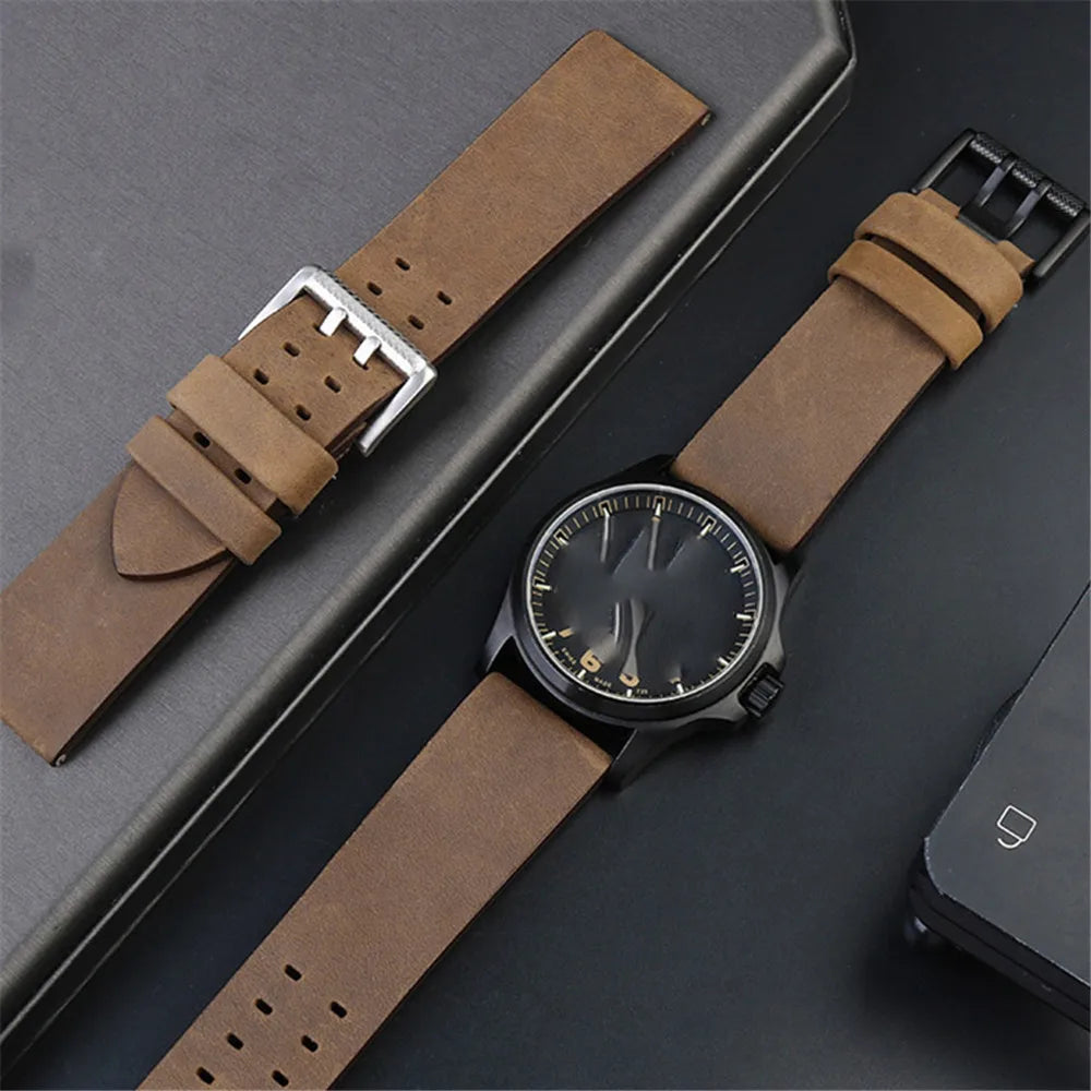 26mm leather strap nostalgic Crazy Horse Leather Bracelet Wristband For remenos 1879 1940 1920 1925 1927