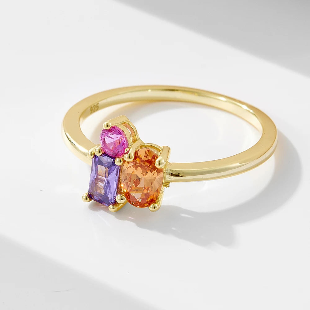 Manufacturer Wholesale 925 Sterling Silver Ring Gold Plated Jewelry Geometric Rectangular Oval Colored Zircon Gemstone Rings