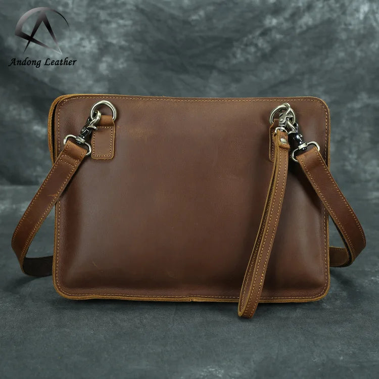 Andong Crazy Horse Leather Shoulder Bag Men Handmade Cowhide Envelope Sling Bag Retro Messenger Bags Business