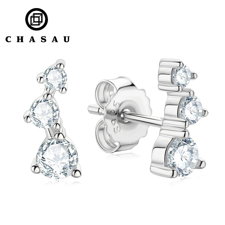 Birthday Gift Clover Earrings 925 Sterling Silver Stud Earring Round Cut Moissanite Big Dipper Design Unique Earrings