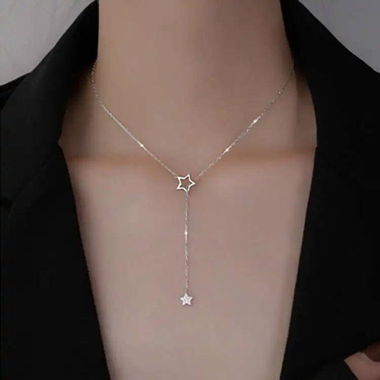 GMA-05 Fashion Necklace Design Jewelry Simple Hollow Crystal Diamond Alloy Star Lariat Necklace