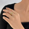 Exquisite Women's Twisted Stainless Steel Ring Fashion Gold Plated Textured Shiny AAA Cubic Zirconia Finger Jewelry