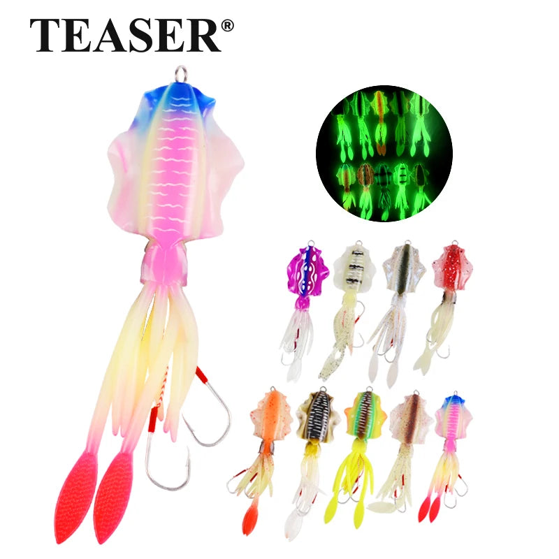 S031 150g 20cm Silicone Soft Artificial Rubber Luminous UV Squid Jig Fishing Lures for Sea Fishing Trolling Wobbler