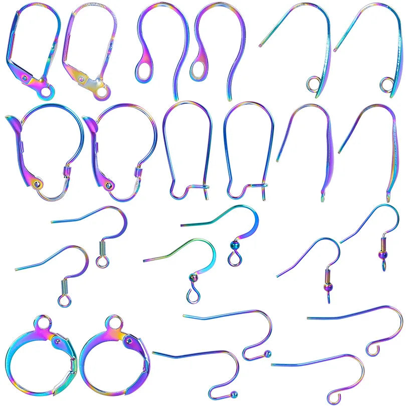 Stainless Steel Rainbow Colors Earrings Hooks for Earring Making Ear Hook Earrings Clasp for Jewelry Making Ear Wires