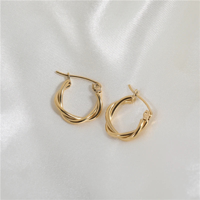 JOOLIM  High End 18K Gold Plated Twisted Stainless Steel  Hoop Earring Jewelry Fashion Trendy
