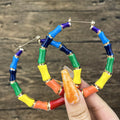 Irregular Round Circle Colorful Bamboo Hoop Earrings Rainbow Oil Drop Bamboo Clip on Statement Earrings for Women