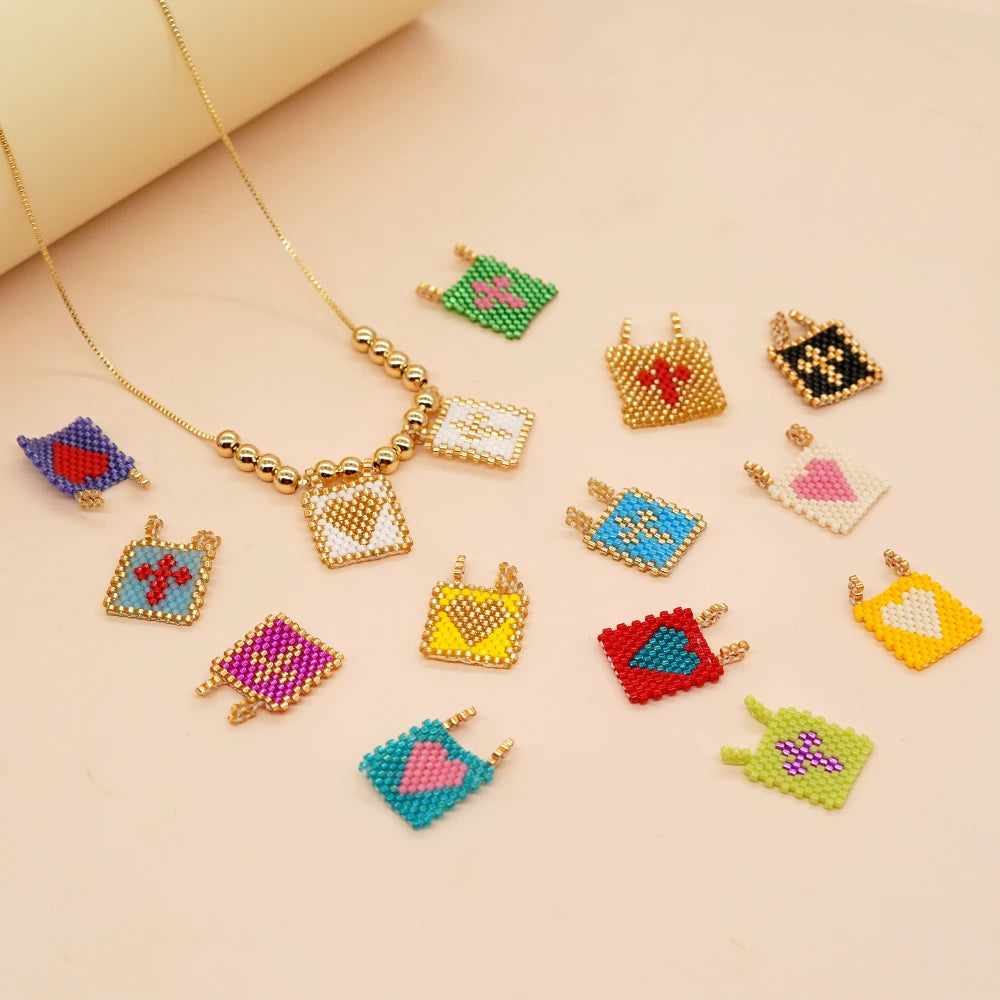 Go2boho Y2K Beaded Necklaces Jewelry for Women 2023 New in Handmade Necklace Miyuki Heart Cross Pendant Gold Chain Adjustable
