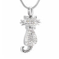 Vintage Stainless Steel Cat Urn Cremation Pendant Ash Holder Mini Keepsake Jewelry Crystal Necklace Urn Funeral Gift