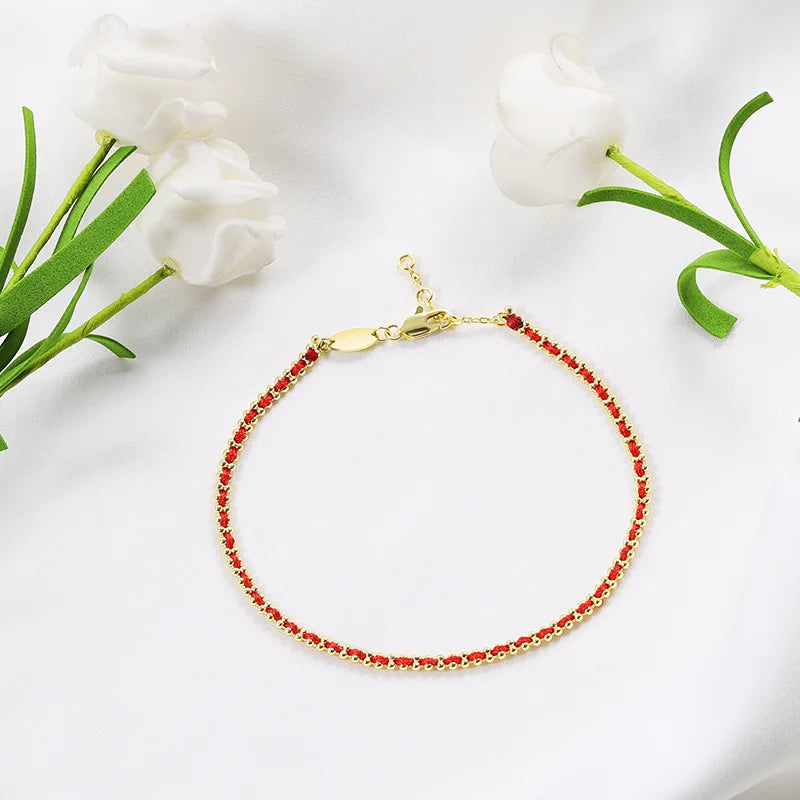 Fashion Couple Red Rope Braided Bracelets 18K Gold Plated Handmade Brass Red Rope Couple Bracelet Jewelry
