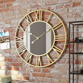 80CM French Large Dropshipping Modern Luxury Mirrored Wall Hanging Clock Decorative Metal Golden Watch Home House Office Decor