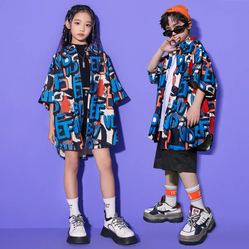 Girls Jazz Dance Dress Handsome Japanese Street Costume Set Children Hiphop Runway Stage Trend