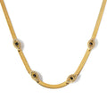 Chic Non Tarnish Stainless Steel Cubic Zirconia Necklace 18K Gold Flat Snake Bone Chain White CZ Necklace