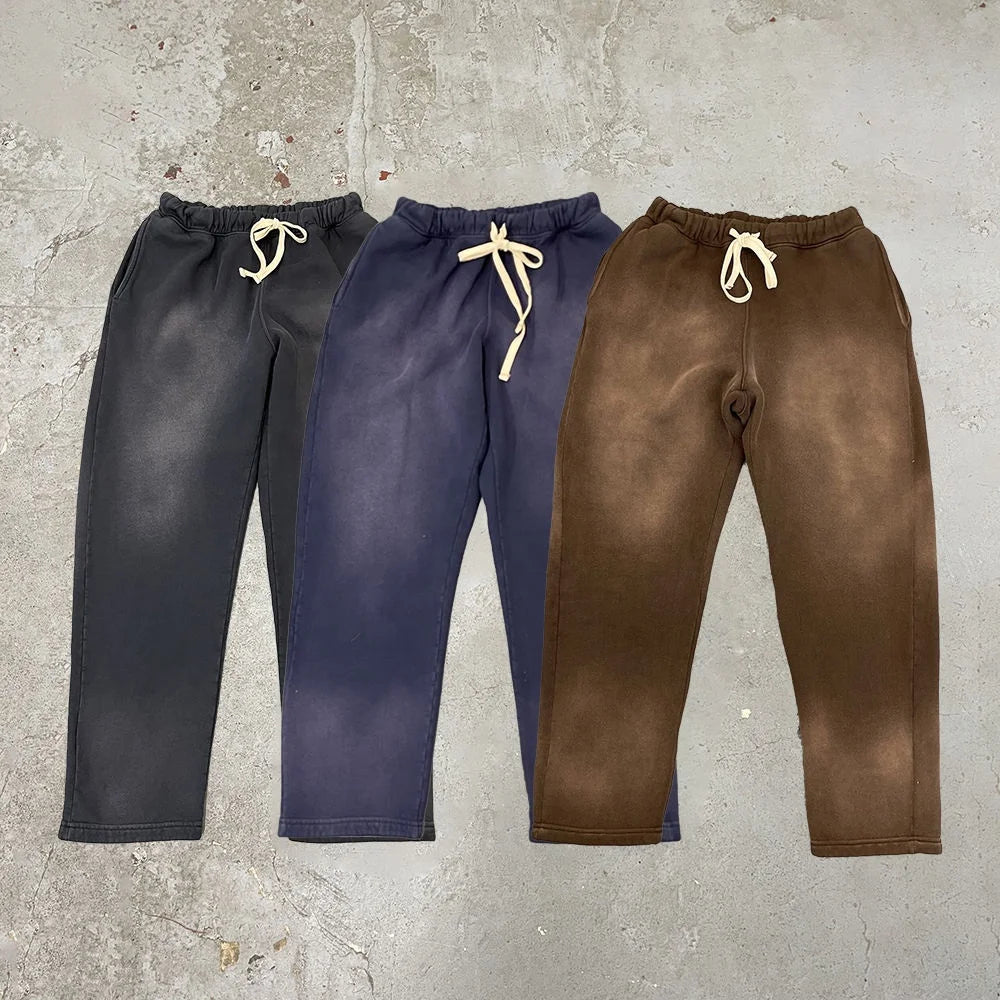 Salati Custom Wholesale 500 Gsm Blank Sun Faded Oversized Acid Wash Jogger Stacked Trouser Baggy Fleece Pants Flared Sweatpants