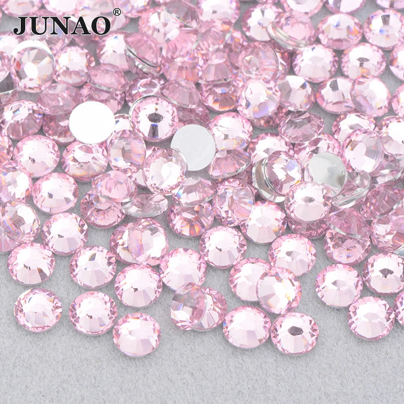 JUNAO Wholesale 2mm-6mm Jelly Base Flatback Crystal Strass Light Pink Non Hotfix Resin Rhinestones for Clothing