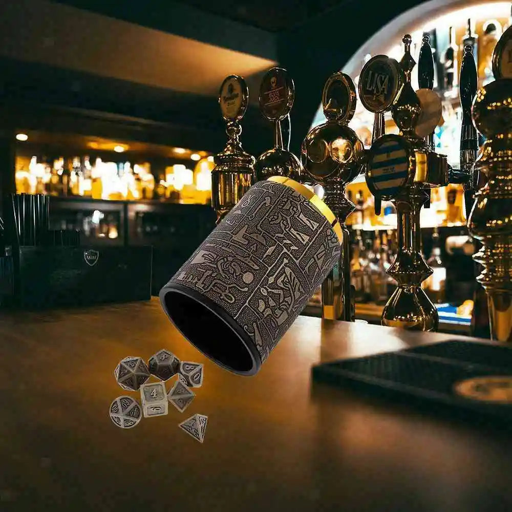 OEM Custom Embossed Aluminum Lid Leather Game Dice Cup Dice Shaker Cupdice Cup Set with Dices
