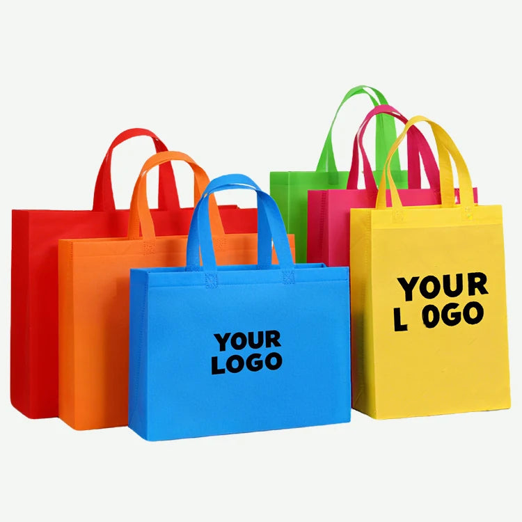 Biodegradable Custom Logo Printed Reusable Non Woven Fabric Tote Bag Wide Carry Grocery Shopping Bags with logo