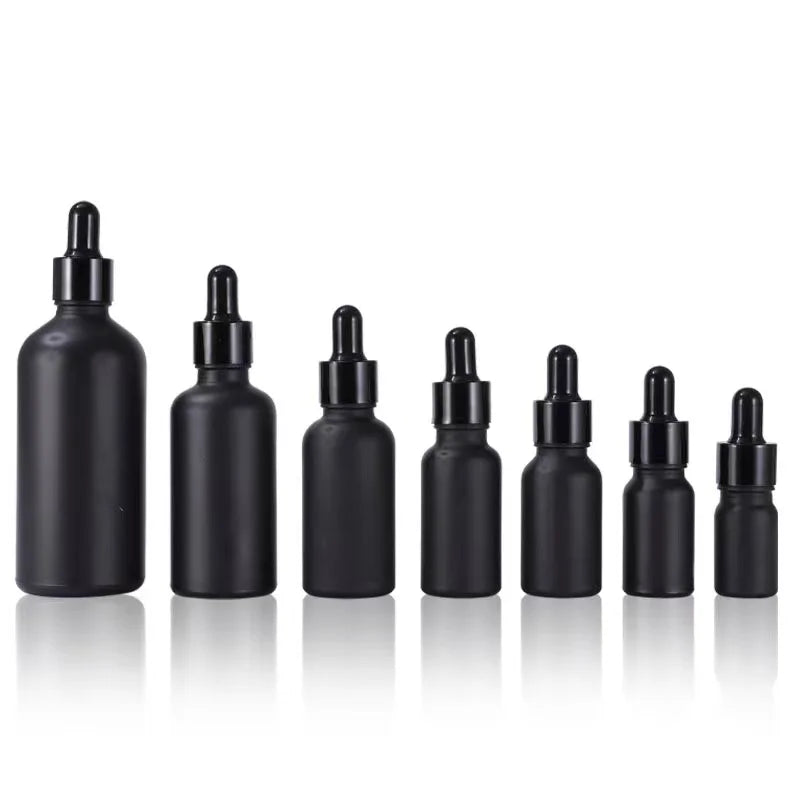 Good Price Manufacturer Luxury 15ml Frosted Matte Black Round Glass Essential Oil Serum Body Oil Packaging Dropper Bottle