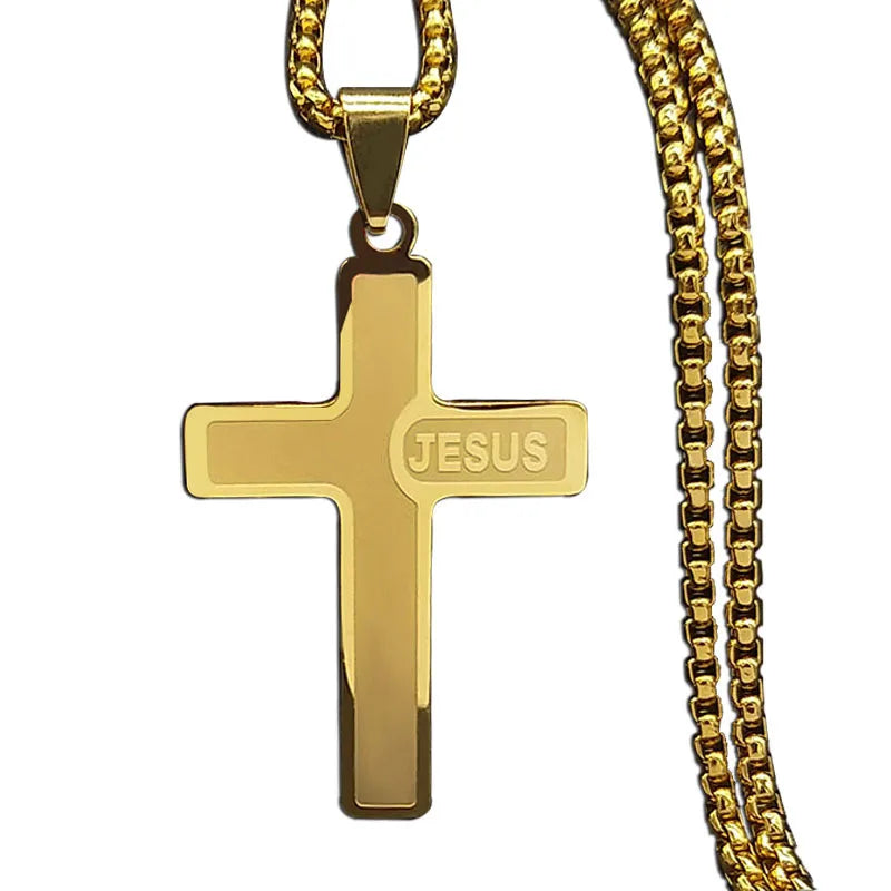 Quality Gold Silver Black No Color Loss Stainless Steel Jewelry Meaningful Letter Jesus Cross Pendant Necklace Gifts for Women