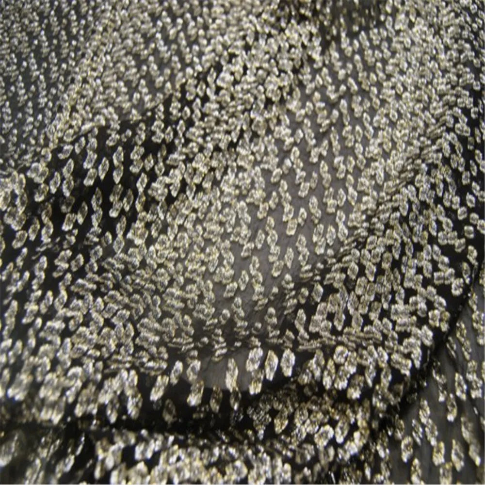 Black Color Shiny New Coming Pure Dot Stripe Design Natural Silk Metallic Fabric for Lady Modern Charming Dress