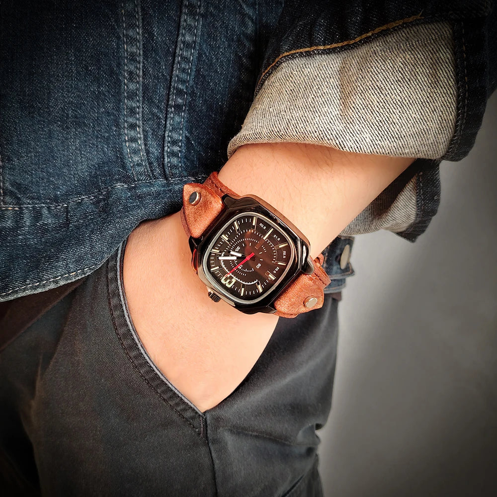 DPANCO New Design Vintage Simple Genuine Leather Watch Band Bracelets Quartz Watches Punk Rock  Watch for Men and Women