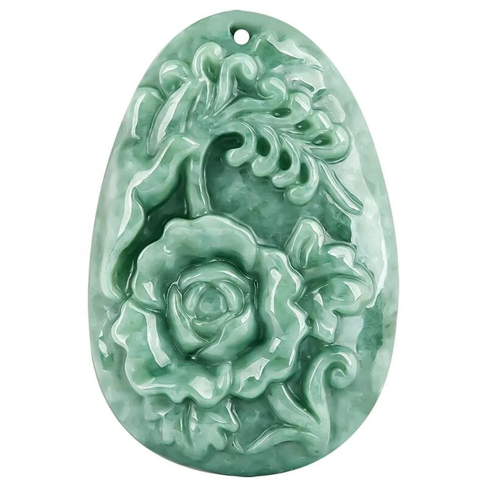 Natural Jadeite Peony Flower Magpie Pendant Jade Sweater Chain Men and Women Jade Pendant